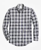Brooks Brothers Men's Non-iron Regent Fit Navy Heathered Plaid Sport Shirt