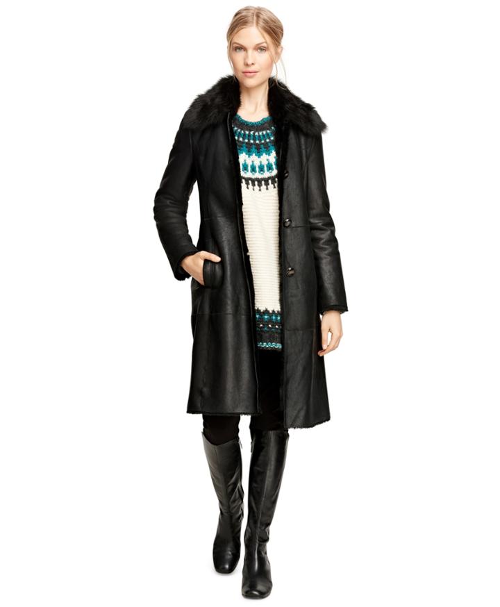 Brooks Brothers Women's Long Shearling Coat