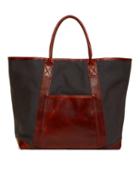 Brooks Brothers Canvas And Leather Tote
