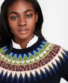 Brooks Brothers Women's Sequined Love Fair Isle Yoke Stretch Merino Wool Sweater