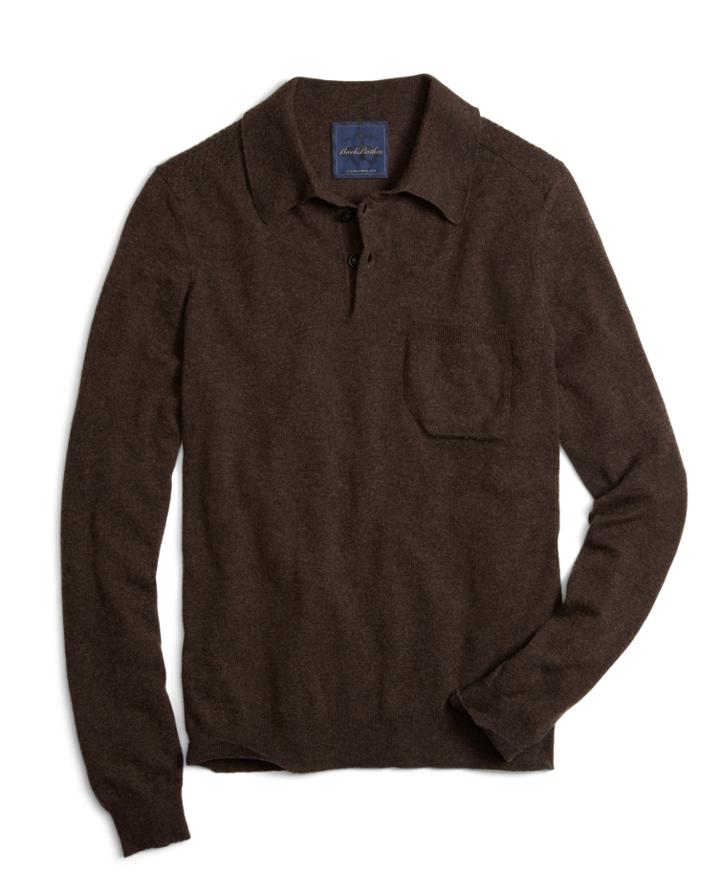 Brooks Brothers Men's Brown Cashmere Knit Polo