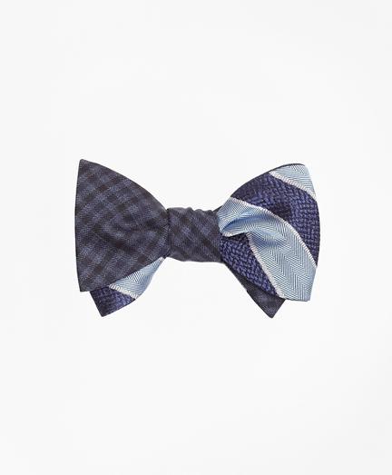 Brooks Brothers Herringbone Texture Framed Stripe With Multi-check Reversible Bow Tie