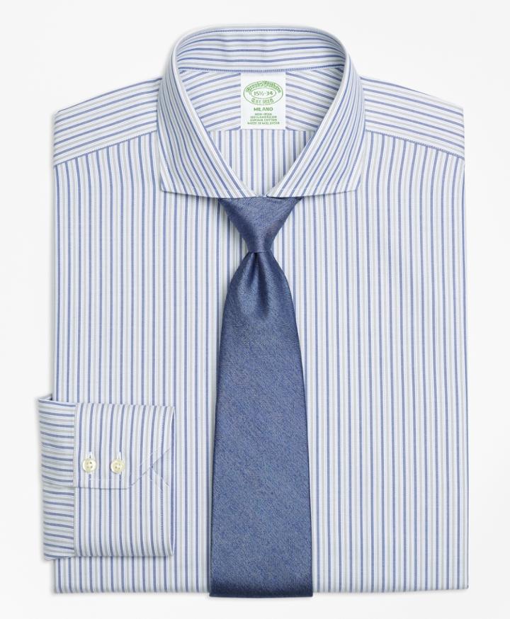Brooks Brothers Men's Non-iron Extra Slim Fit Herringbone Alternating Stripe Dress Shirt