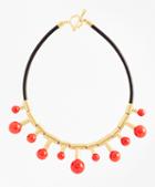 Brooks Brothers Gold-plated Coral Sphere-drop Leather Necklace