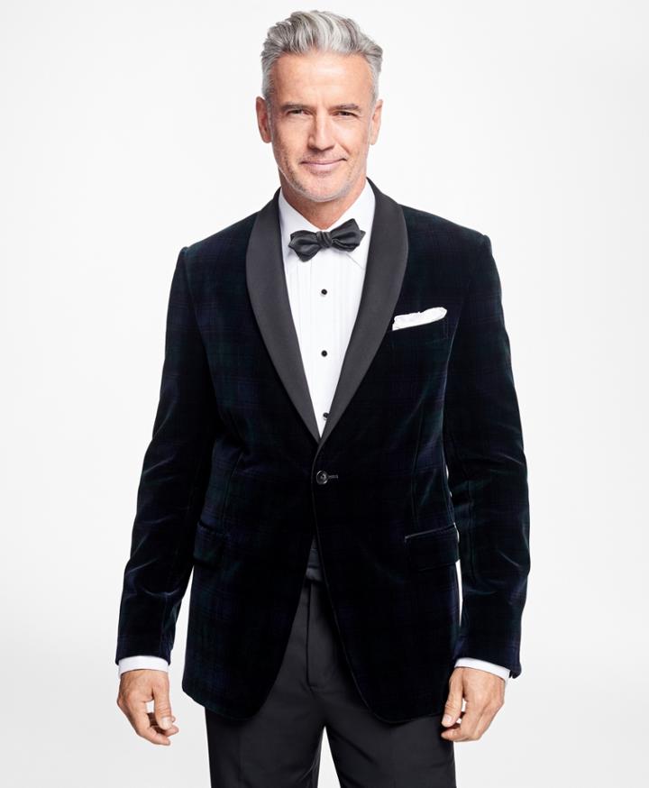 Brooks Brothers Men's Regent Fit Black Watch Shawl Collar Tuxedo Jacket