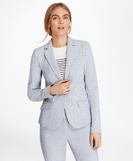 Brooks Brothers Petite Striped Stretch Cotton Seersucker Jacket