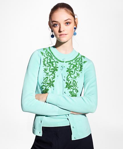 Brooks Brothers Floral-beaded Cotton Cardigan