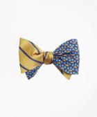 Brooks Brothers Twill Stripe With Turtle And Leaf Print Reversible Bow Tie