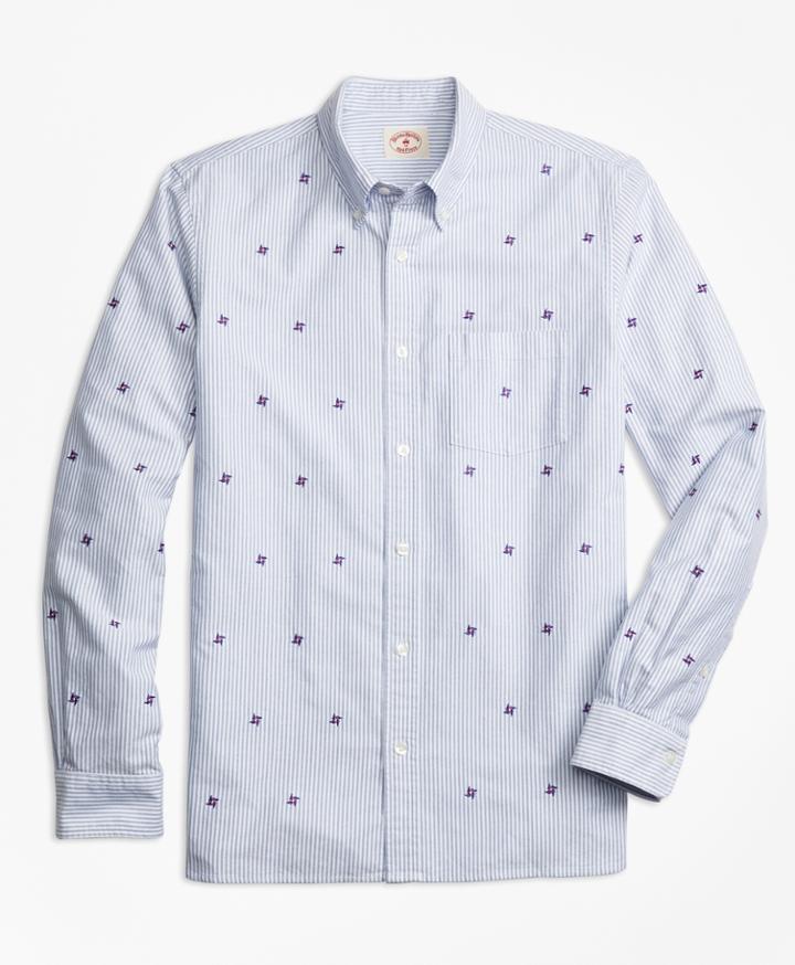 Brooks Brothers Men's Pinwheel-embroidered Striped Oxford Sport Shirt