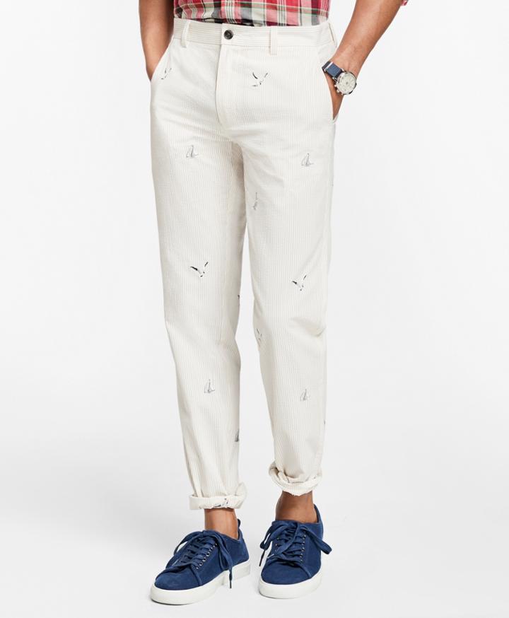 Brooks Brothers Men's Embroidered Cotton Seersucker Chinos