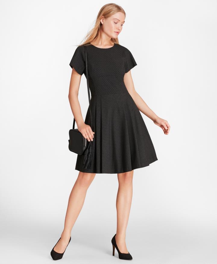 Brooks Brothers Women's Flocked Polka Dot Twill A-line Dress