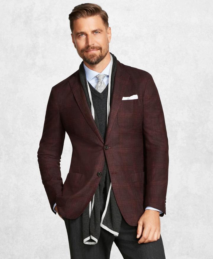 Brooks Brothers Men's Golden Fleece Brookscloud Burgundy Plaid Sport Coat