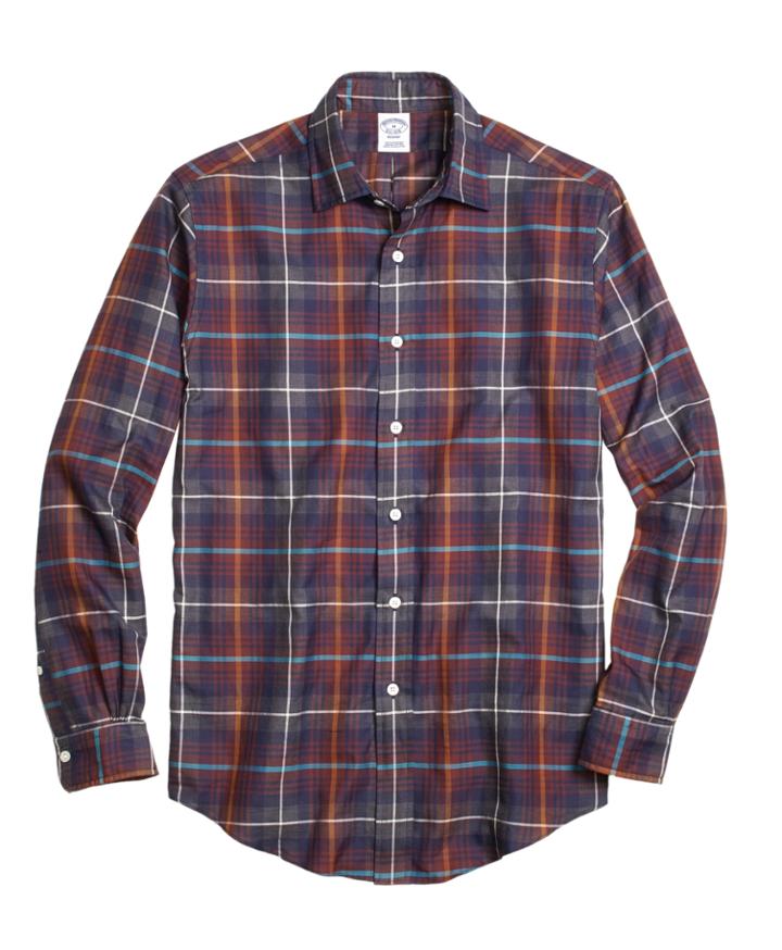 Brooks Brothers Men's Regent Fit Brown Heathered Plaid Sport Shirt