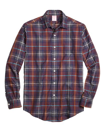 Brooks Brothers Madison Fit Brown Heathered Plaid Sport Shirt