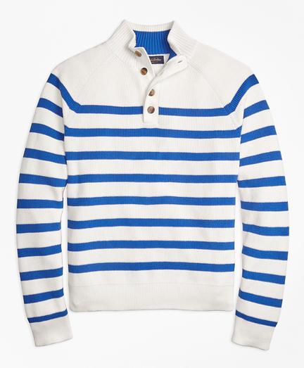Brooks Brothers Supima Cotton Stripe Button Mocneck Sweater