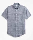 Brooks Brothers Men's Regent Fit Ground Check Irish Linen Short-sleeve Sport Shirt
