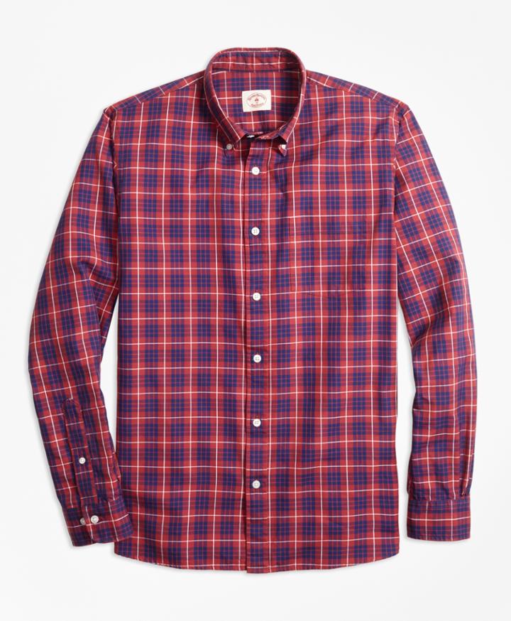 Brooks Brothers Men's Tartan Cotton Basketweave Oxford Sport Shirt
