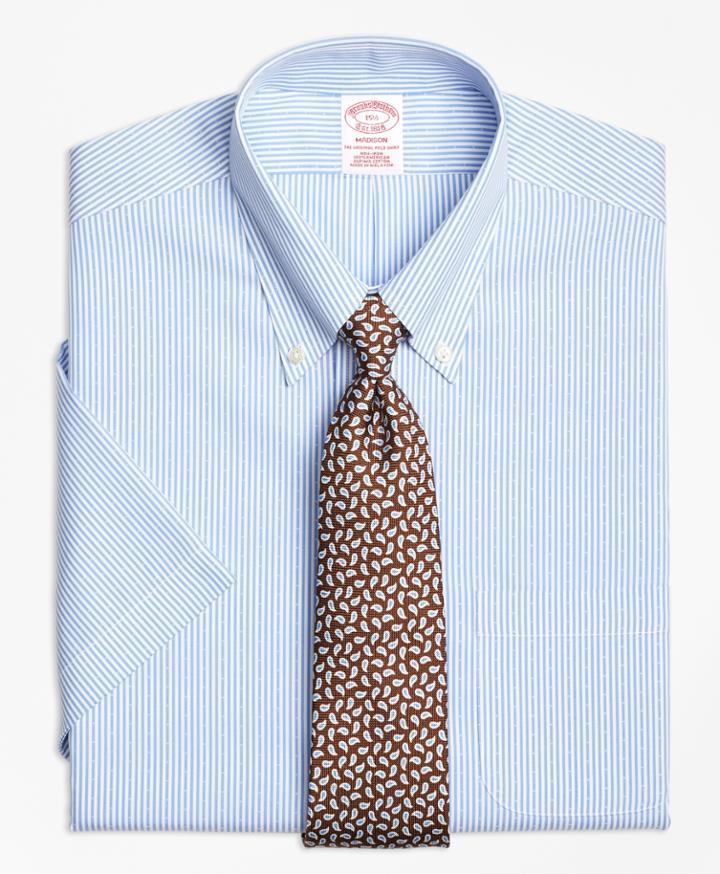 Brooks Brothers Men's Non-iron Regular Fit Dobby Candy Stripe Short-sleeve Dress Shirt