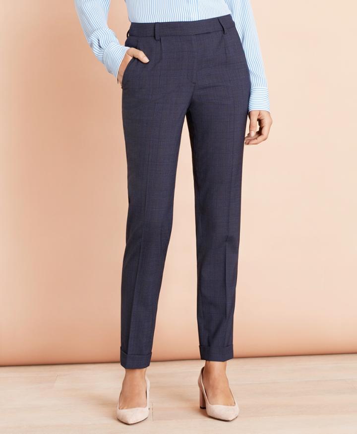 Brooks Brothers Women's Plaid Stretch-wool Pleat-front Pants