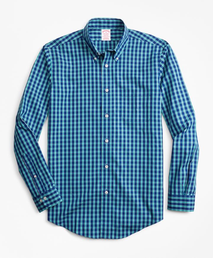 Brooks Brothers Men's Non-iron Madison Fit Blue And Green Check Sport Shirt
