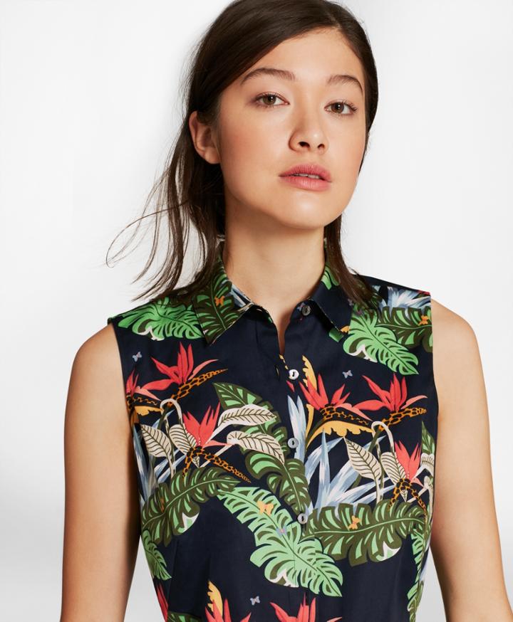Brooks Brothers Women's Tropical-print Cotton Sateen Sleeveless Shirt