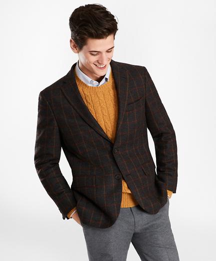 Brooks Brothers Two-button Brown Windowpane Wool Twill Sport Coat