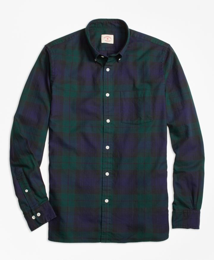 Brooks Brothers Men's Black Watch Tartan Basketweave Sport Shirt