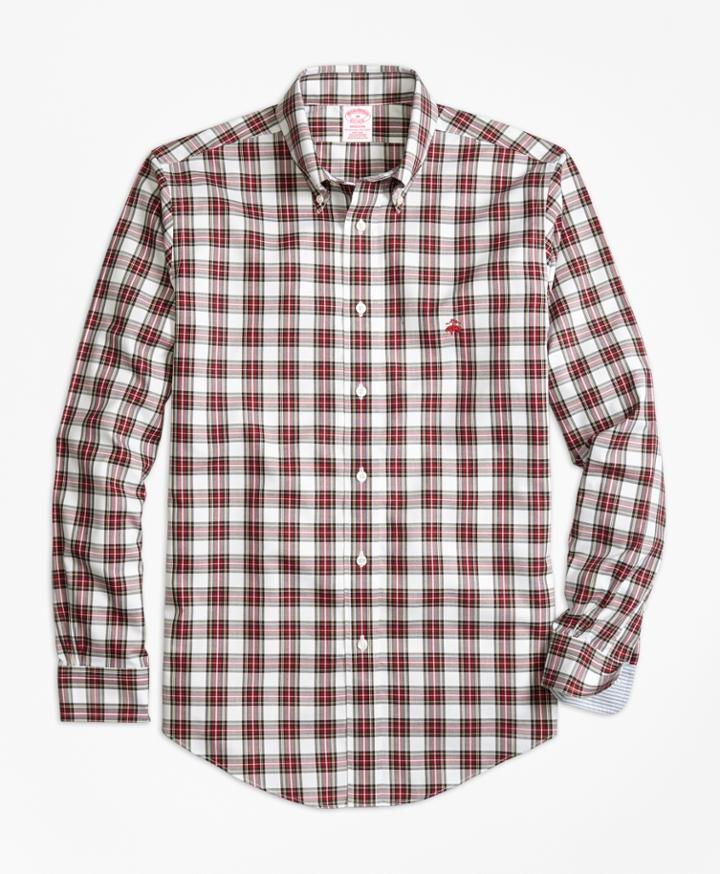 Brooks Brothers Men's Non-iron Madison Fit Dress Stewart Tartan Sport Shirt