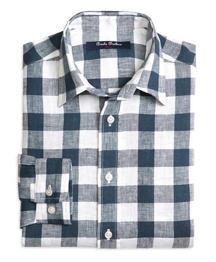 Brooks Brothers Large Gingham Linen Sport Shirt