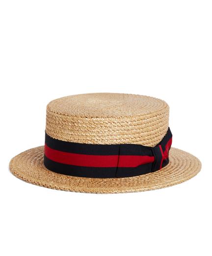Brooks Brothers The Great Gatsby Collection Straw Boater Hat With Red And Navy Striped Ribbon
