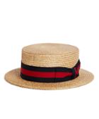 Brooks Brothers The Great Gatsby Collection Straw Boater Hat With Red And Navy Striped Ribbon