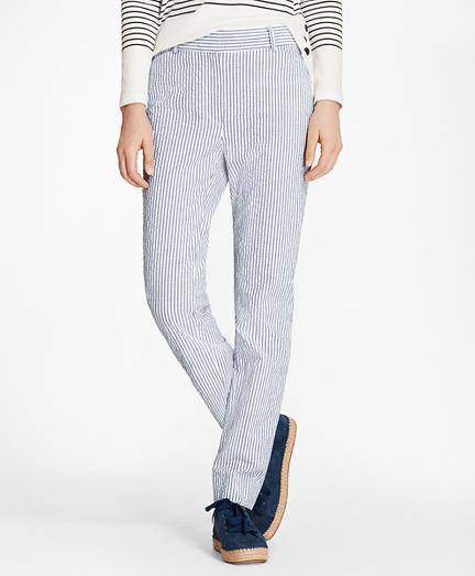 Brooks Brothers Petite Striped Stretch Cotton Seersucker Pants