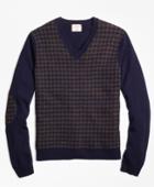 Brooks Brothers Men's Houndstooth Lambswool V-neck Sweater