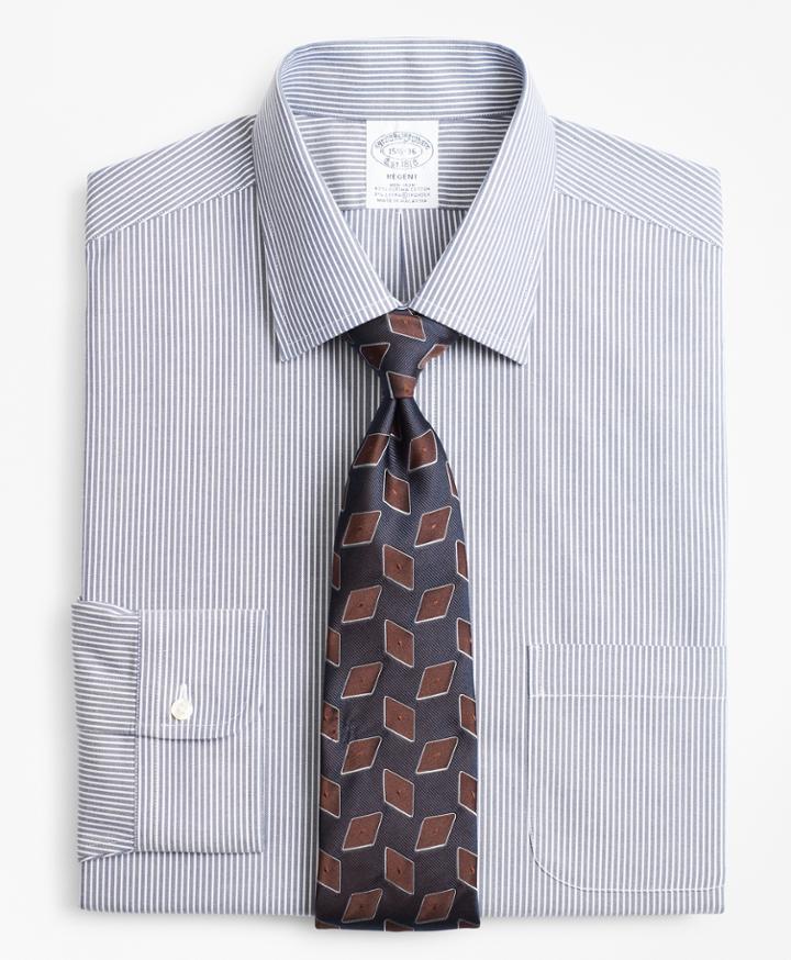 Brooks Brothers Men's Stretch Slim Fitted Dress Shirt, Non-iron Narrow Ground Stripe