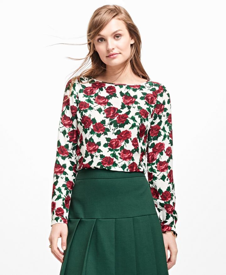 Brooks Brothers Women's Rose-print Silk Blouse