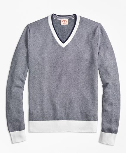 Brooks Brothers Bird's-eye Cotton V-neck Sweater