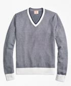 Brooks Brothers Bird's-eye Cotton V-neck Sweater