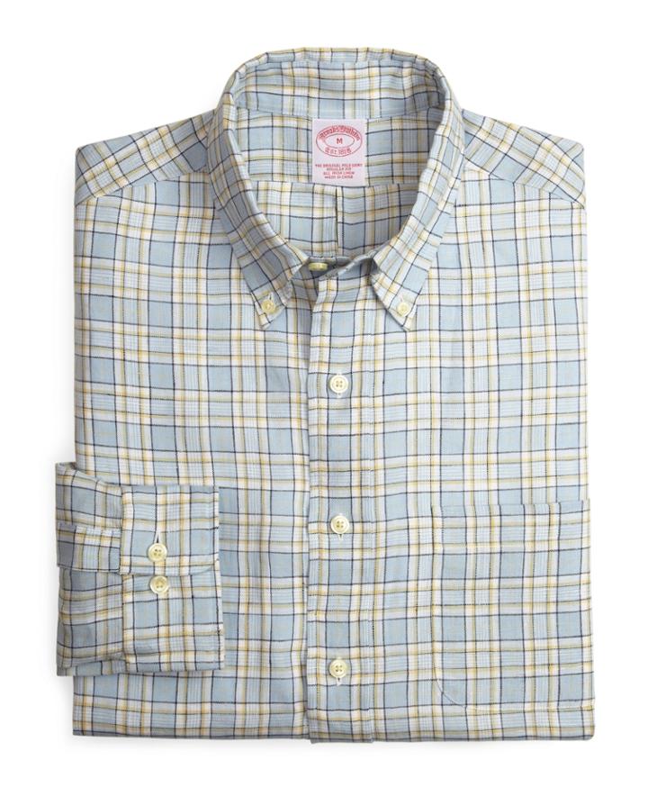 Brooks Brothers Men's Regular Fit Linen Check Sport Shirt