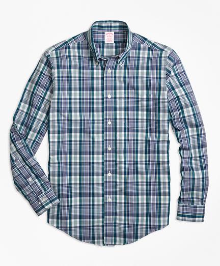 Brooks Brothers Non-iron Madison Fit Green Plaid Sport Shirt