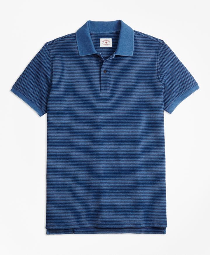 Brooks Brothers Men's Stripe Indigo Cotton Pique Polo Shirt