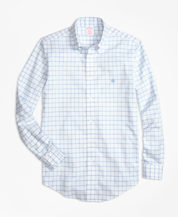 Brooks Brothers Men's Non-iron Brookscool Madison Fit Windowpane Sport Shirt