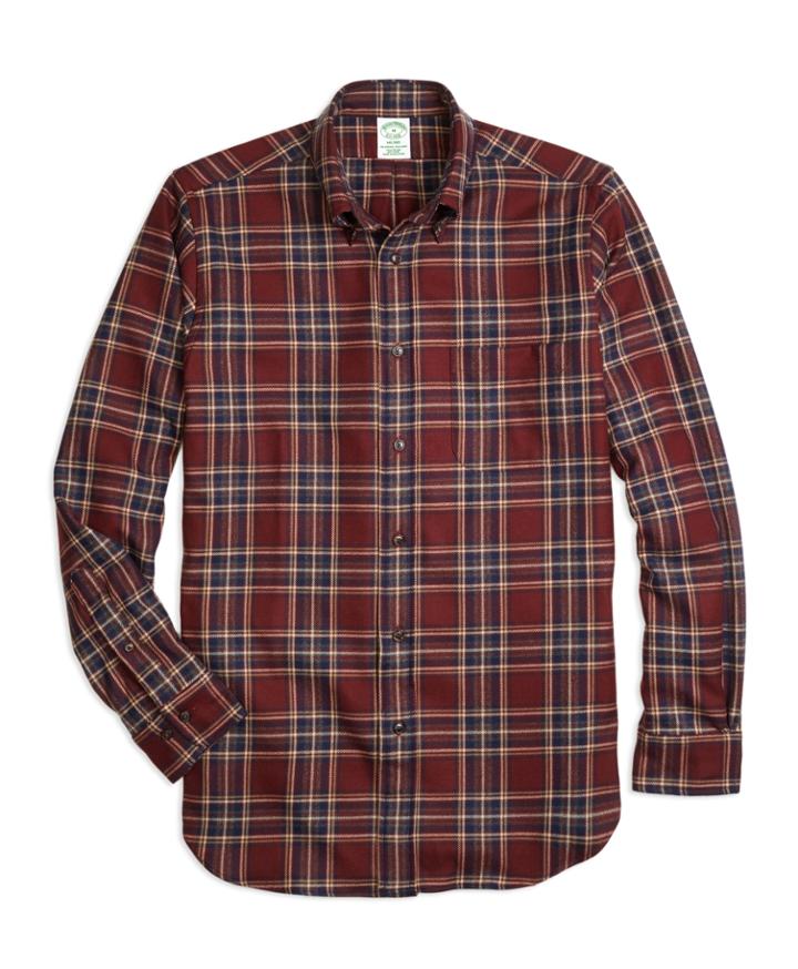 Brooks Brothers Men's Milano Fit Saxxon Wool Plaid Sport Shirt