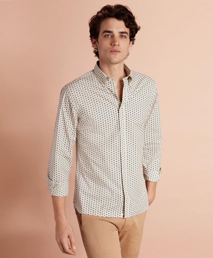 Brooks Brothers Men's Geometric-print Poplin Sport Shirt