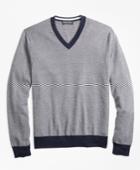 Brooks Brothers Men's Supima Cotton Thin Stripe V-neck Sweater
