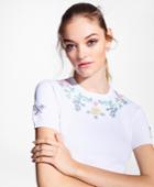 Brooks Brothers Women's Floral-beaded Cotton Short-sleeve Sweater