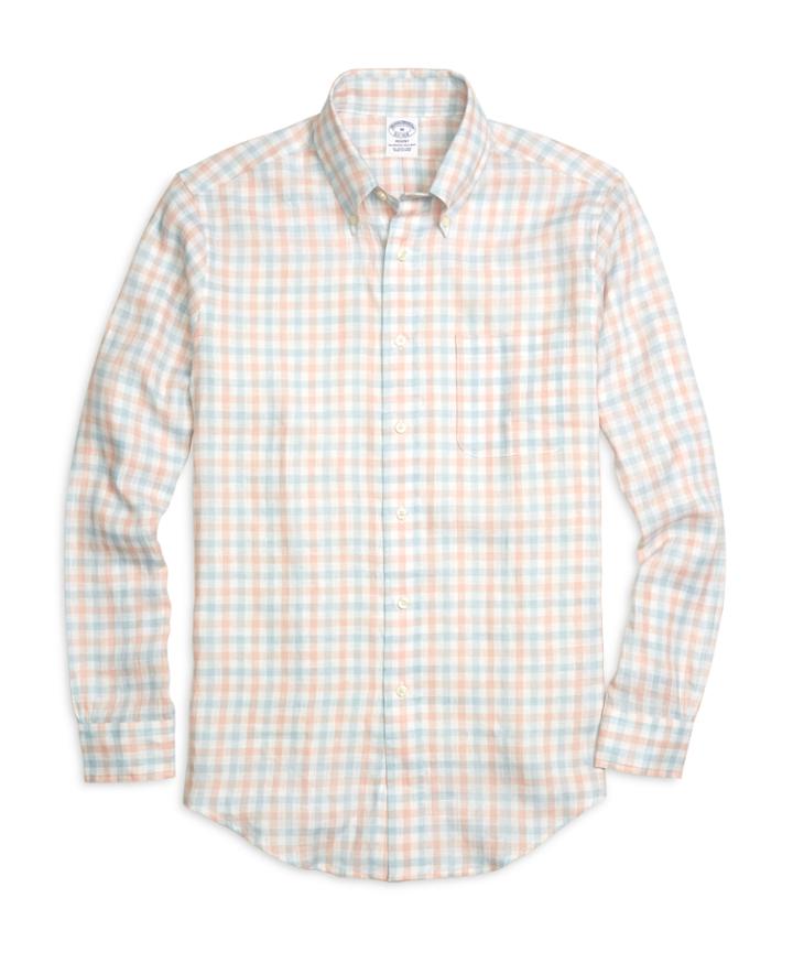 Brooks Brothers Men's Regent Fit Gingham Linen Sport Shirt