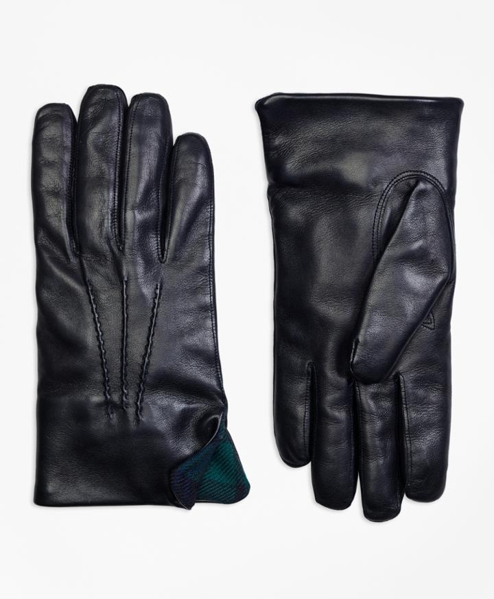 Brooks Brothers Men's Leather Gloves With Black Watch Cuffs