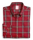 Brooks Brothers Men's Supima Cotton Regular Fit Non-iron Red With White Tartan Sport Shirt