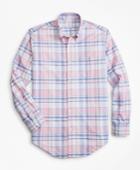 Brooks Brothers Men's Regent Fit Oxford Pink And Blue Plaid Sport Shirt