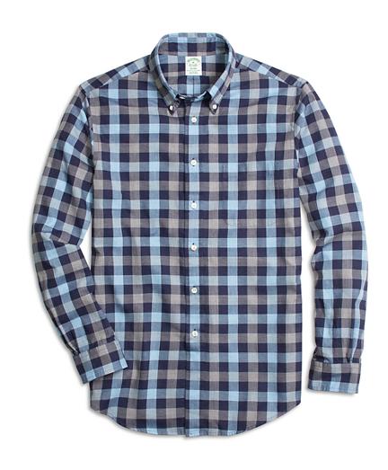 Brooks Brothers Milano Fit Blue Heathered Plaid Sport Shirt